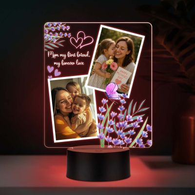 Personalized Mom “My First Friend” Engraved Night Lamp with Automatic Color Changing Light & USB Powered
